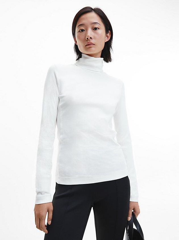 Calvin Klein USA Ribbed Modal Roll Neck Womens Top White 0289641-AI